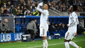 Kylian Mbappé célèbre son but avec le Real Madrid, 14 décembre 2025