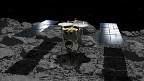 Illustration de la sonde Hayabusa2 sur l'astéroïde Ryugu.