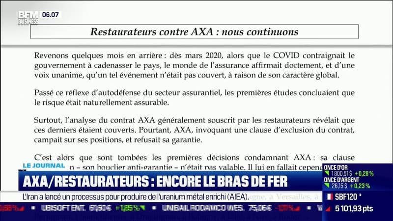 Le bras de fer juridique se poursuit entre les restaurateurs et l'assureur Axa