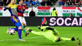 Emili Garcia sous le maillot de l'Andorre face à la Hongrie 
