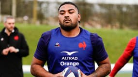 Peato Mauvaka pendant un entraînement du XV de France avant le Tournoi des VI Nations, le 24 janvier 2024