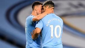 Phil Foden et Kun Aguero, à Manchester le 17 juin 2020