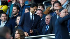 Nasser Al-Khelaïfi dans les tribunes du Parc des Princes lors du match PSG-Auxerre (3-1, L1), le 17 mai 2025