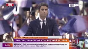 "Tu voles, tu paies !": Gabriel Attal répond à Marine Le Pen lors d'un meeting