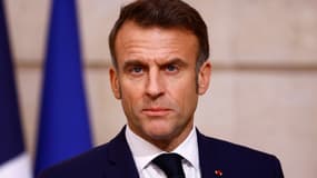 Le président français Emmanuel Macron donne une conférence de presse au palais de l'Elysée à Paris, le 28 novembre 2024