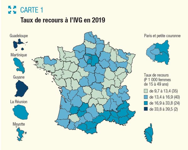 Taux de recours à l'IVG par départements français en 2019 Taux de recours à l'IVG par départements français en 2019