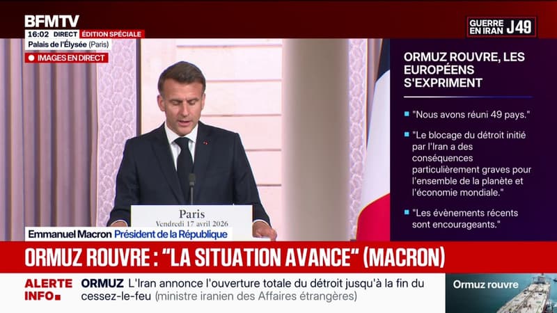 Sommet sur le détroit d'Ormuz: "Nous nous opposons tous à toutes restrictions (...) qui équivaudraient à une tentative de privatiser le détroit", déclare Emmanuel Macron