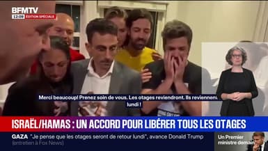 "Ils reviennent tous lundi": l'émotion des proches des otages détenus à Gaza après l'annonce de l'accord entre Israël et le Hamas