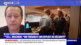 "Ça fait énormément plaisir": Éric Henry (Alliance Police nationale) réagit à la visite surprise d'Emmanuel Macron aux forces de sécurité mobilisées lors de la cérémonie d'ouverture des JO de Paris