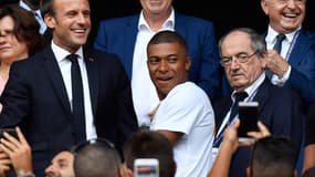 Emmanuel Macron, Kylian Mbappé et Noël Le Graët