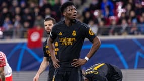 Aurélien Tchouaméni lors de Leipzig-Real Madrid, le 13 février 2024 en Ligue des champions  