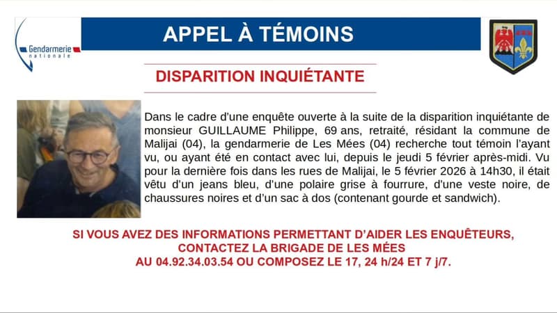 Philippe Guillaume, ancien médecin de Malijai, est porté disparu depuis une sortie en randonnée jeudi