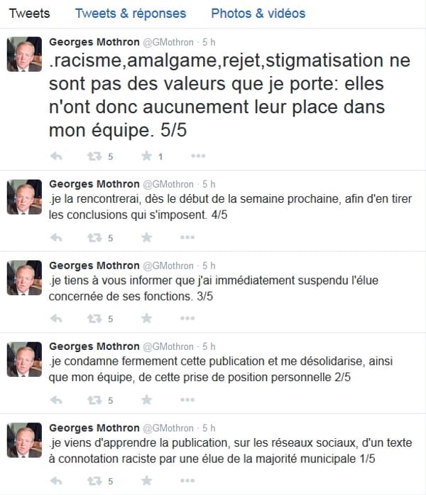 La réaction du maire d'Argenteuil sur son compte Twitter.