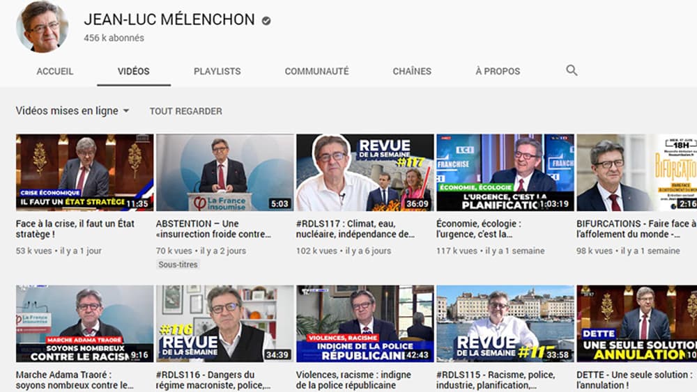 Jean-Luc Mélenchon, parlementaire le plus suivi sur YouTube