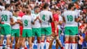 Thibault De Freitas et les Portugais font une haire d'honneur à la Géorgie après le match nul (18-18) lors de la Coupe du monde rugby, le 23 septembre 2023