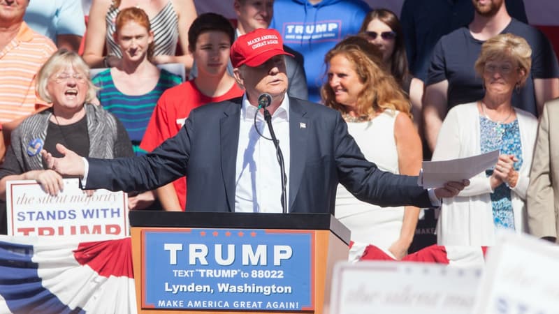 Donald Trump donne un discours à Lynden, dans l'Etat de Washington le 7 mai 2016.