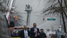 Un incendie dans le quartier d'East Village à New York, le 26 mars 2015