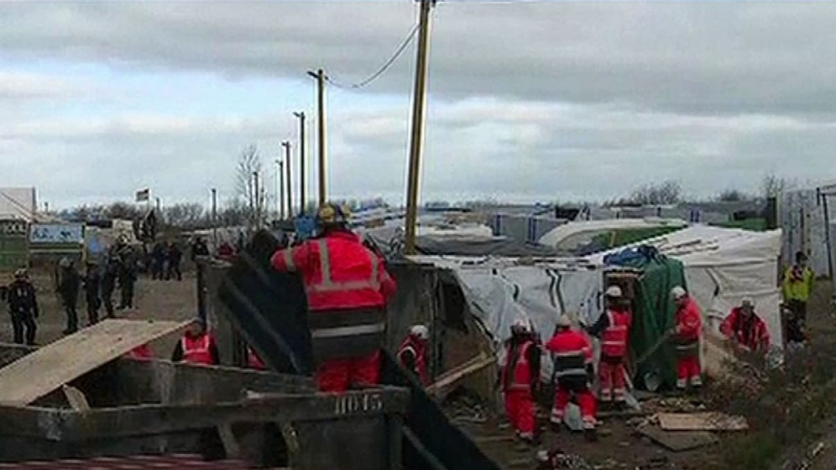 La "jungle" de Calais en cours de démantèlement, le 29 février 2016.  
