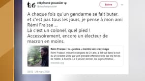 L'un des tweets controversés de Stéphane Poussier, candidat dans le Calvados pour La France insoumise aux législatives de 2017 -