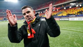 Patrick Videira, entraîneur du Mans, célèbre la victoire contre Valenciennes (1-1, 4 t.a.b. 3, Coupe de France), le 14 janvier 2025