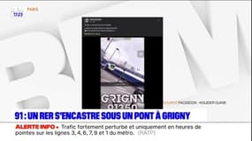 Essonne: un camion qui transportait une rame de RER s'encastre sous un pont à Grigny