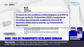 Eure: pas de transports scolaires ce mercredi en raison du risque de neige et verglas