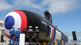 Une vue du Suffren, premier sous-marin nucléaire d'attaque (SNA) de nouvelle génération, le 12 juillet 2019 à Cherbourg en France
