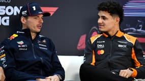 Max Verstappen et Lando Norris en conférence de presse, à Bahreïn le 27 février 2025