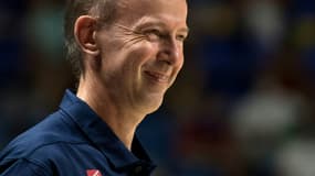 L'entraîneur de la France Vincent Collet pendant le match amical international de basket-ball entre l'Espagne et la France au centre sportif Martin Carpena de Malaga, le 8 juillet 2021.