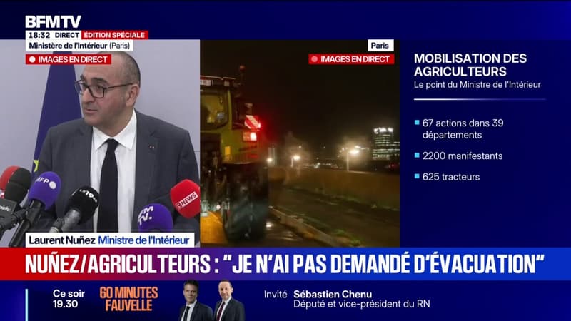 Colère agricole: "Je ne considère pas qu'il y a eu de défaillances", estime le ministre de l'Intérieur après l'arrivée d'agriculteurs sur Paris