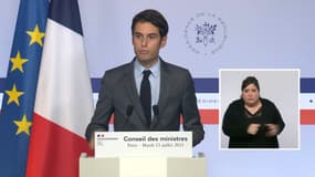 Le porte-parole du gouvernement, Gabriel Attal, lors de son point presse à l'issue du Conseil des ministres, le 13 juillet 2021.