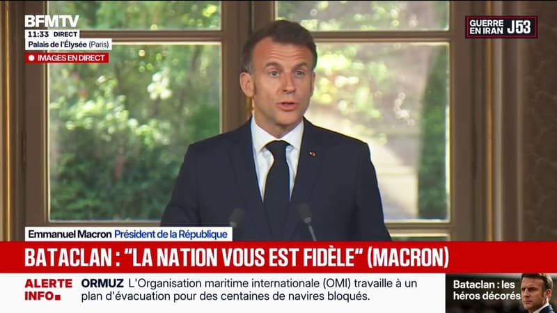 Décoration des héros des attentats du 13-Novembre: "Pendant que la terreur frappait, des femmes et des hommes ont fait le choix d'agir, de sauver, de protéger", déclare Emmanuel Macron