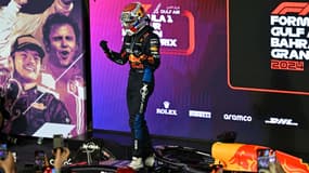 La joie de Max Verstappen après sa victoire au GP de Barheïn le 2 mars 2024