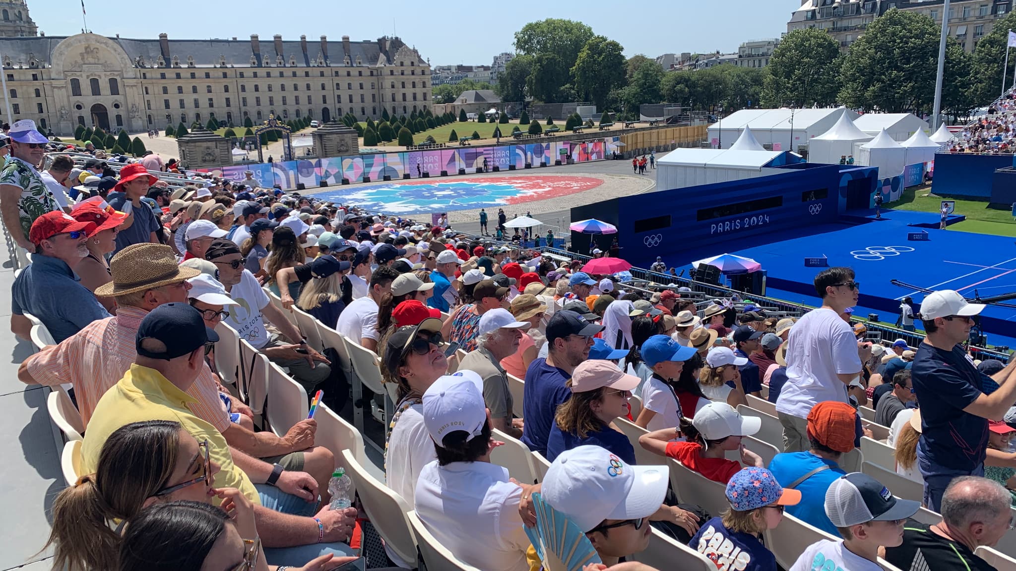 Les épreuves de tir à l'arc aux Invalides, le 29/07/2024