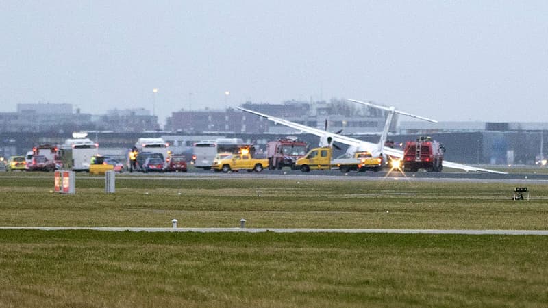 Un avion a fini sur le flanc à l'aéroport d'Amsterdam-Schiphol le 23 février 2017