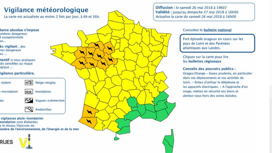 Alerte pour de violents orages sur 11 départements. Alerte pour de violents orages sur 11 départements.