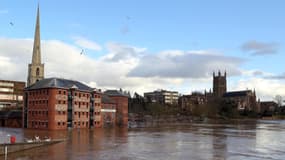 Des inondatins à Worcester dans le centre de l'Angleterre, le 13 février 2014.