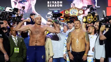 Tyson Fury et Oleksandr Usyk à la pesée, 17 mai 2024 à Riyad