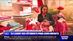 Une enseigne propose de louer des vêtements pour enfants 