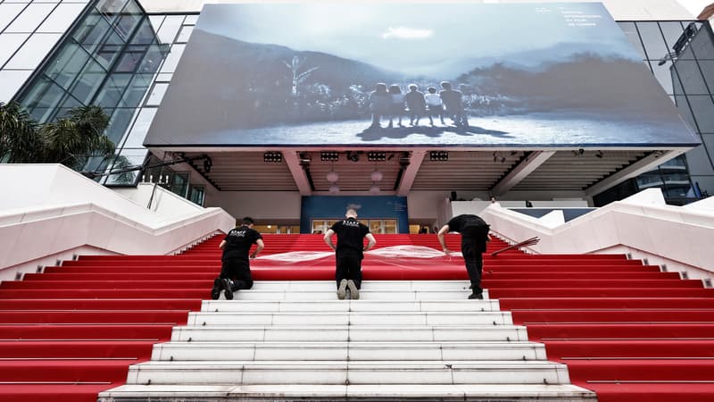 Le tapis rouge déroulé sur les marches du Plais des festival à Cannes, le 14 mai 2024.
