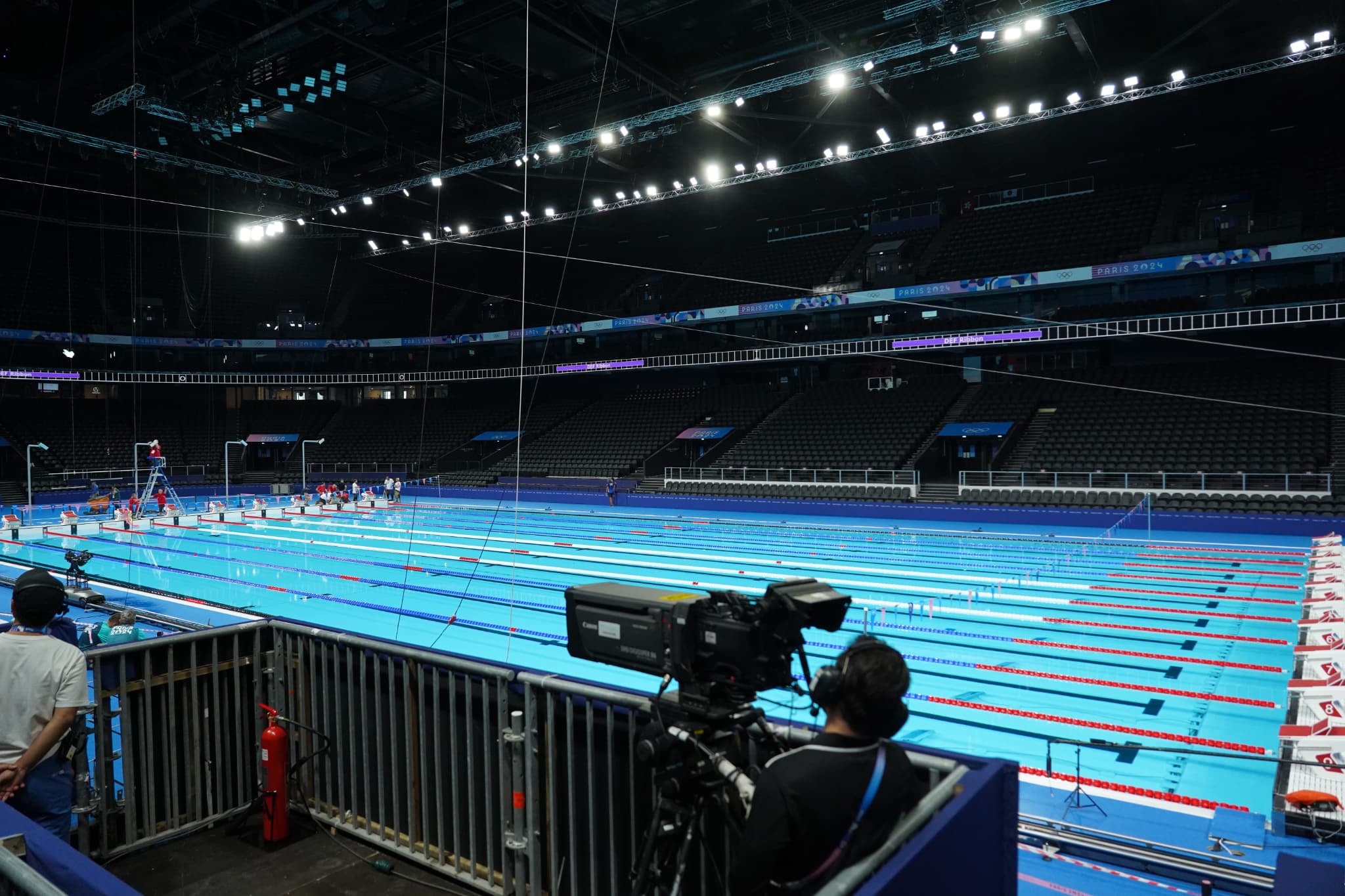 La piscine olympique à la Paris la Défense Arena, le 23 juillet 2024