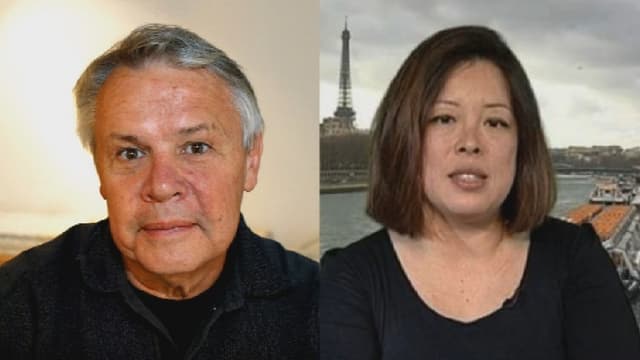 Catherine Graciet et Eric Laurent, les deux journalistes mis en examen pour chantage et extorsion à l'encontre du roi du Maroc.