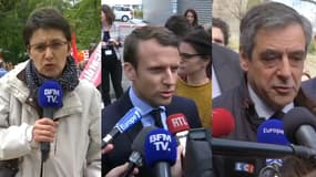 Nathalie Arthaud, Emmanuel Macron, François Fillon le 18 avril 2017.