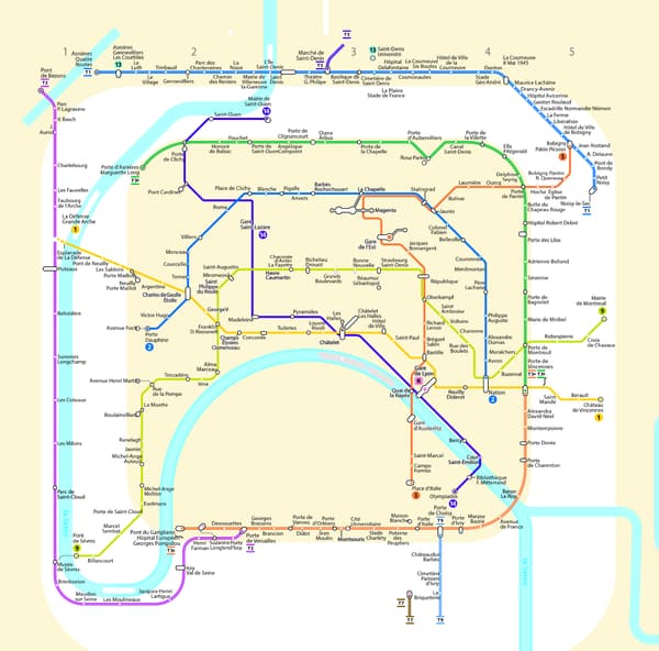 La carte des lignes de métro et de tram bénéficiant d'une climatisation ou d'un système similaire.