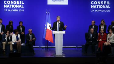 Laurent Wauquiez lors de la clôture du conseil national des Républicains le 27 janvier 2018 à Paris