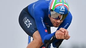 L'Italien Filippo Ganna lors du contre-la-montre individuel des Mondiaux de cyclisme sur route à Bruges, le 19 septembre 2021