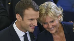 Emmanuel Macron et Nadine Morano lors d'une cérémonie organisée au Parlement européen en hommage à Helmut Kohl, le 1er juillet 2017