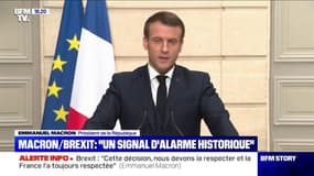 Brexit: "On ne peut pas être à la fois dedans et dehors (...) le peuple britannique n'aura plus les mêmes devoirs ni les mêmes droits", déclare Emmanuel Macron