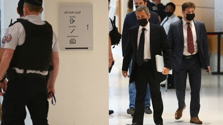 L'ancien président Nicolas Sarkozy arrive au tribunal pour une audience dans le procès de l'affaire Bygmalion, le 15 juin 2021 à Paris 