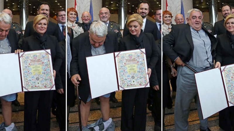Le patron du Comité Helsinki croate pour les droits de l'homme, Ivan Zvonimir Cicak aux côtés de la présidente croate Kolinda Grabar Kitarovic